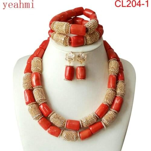 2019 New African Red Coral Beads Jewelry Set for Women Jewelry Set Wedding Bridal Necklace Set Free Shipping CL204-1