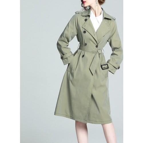 2021 autumn new fashion double breasted British coat waist closing slim temperament windbreaker womens middle and long