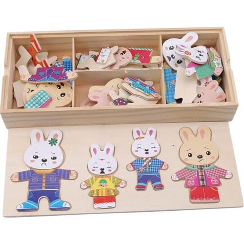 New Baby Cute Rabbit Change Clothes Puzzle Early Childhood Wooden Jigsaw Gift Toys for children Kids Learning Education Toy