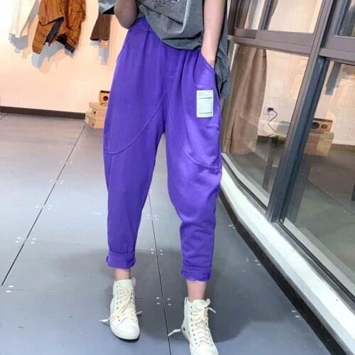 Autumn 2021 Cotton Thin Korean Version of Loose Casual Fashion Show Thin Loose Waist Stitching Harun Pants Pants Womens Pants