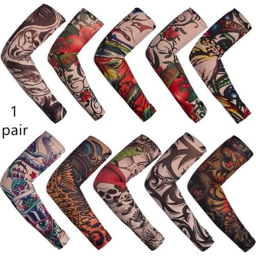 A Pair Anti-Sunshine Fashion Men and Women Tattoo Arm Leg Sleeves High Elastic Nylon Halloween Party Dance Party Tattoo Sleeve