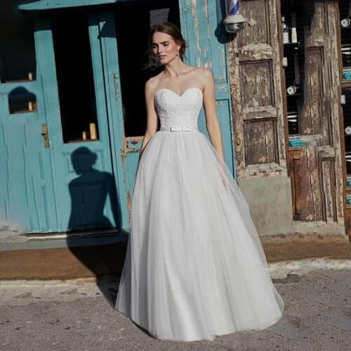 2021 Strapless Sweethear Ivory Wedding Dresses Zipper Back A Line Bride Dresses Floor Length Bridal Dress Wedding Gowns no Train