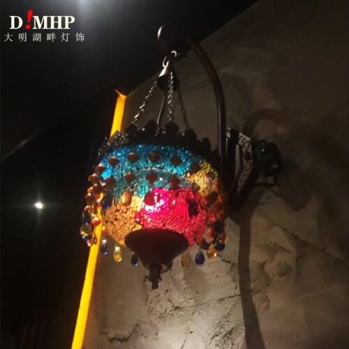 Coffee bedroom bedside mirror headlamp color warm corridor coffee shop retro decoration Southeast Asia wall lamp