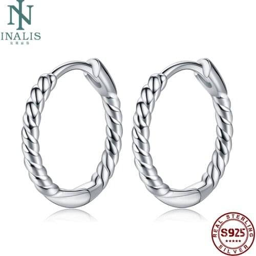 INALIS 925 Sterling Silver Hoop Earrings For Women Minimalist Weaving Geometric Design Anniversary Fine Jewelry New Arrival