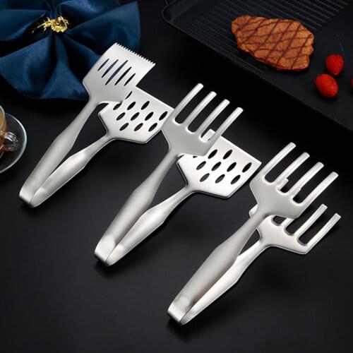Stainless Steel Steak Frying Spatula Bread Meat Food Clamp Barbecue Roast Fish Tongs Drain Oil Shovel Kitchen Cooking Utensils