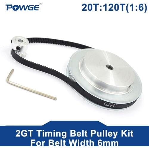 POWGE 2M/2GT 20Teeth 120Teeth Synchronous Timing Pulley bore 5mm-25mm 20T:120T 1:6 Speed Ratio for 350-2GT Belt width 6/9mm Kit