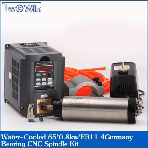 TOP CNC 65MM 0.8KW ER11 WATER-COOLED SPINDLE MOTOR & DRIVE INVERTER VFD+13PCS ER11 65mm Clamp Pump 800W Water Cooled Spindle Kit