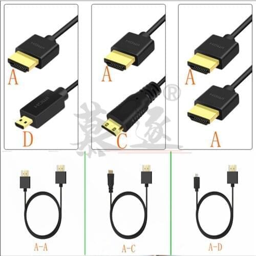 Ultra Slim Thin hdmicable Male to Mini Micro HDMI-compatible Male Super Soft Thin OD 3.0 Cable 2k*4k hd @60hz 30cm/60cm/1m