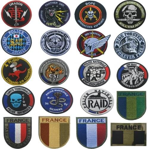 French Police Embroidered Hook Patches Clothes Armbands Sewings Appliques Clothing Magic Sticker Removable Insignia Patch