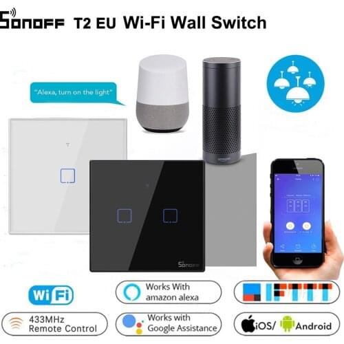 Sonoff T2 Wifi Light Switch EU/UK Panel 1 2 3 Gang 433mhz RF Touch Remote Switch Smart Home Controller Work With Google Home
