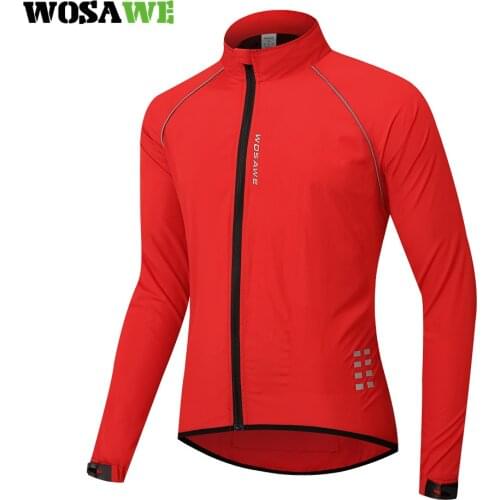 WOSAWE Mens Summer Wind Coat Waterproof Windproof Running Riding Windbreaker Reflective Long Sleeve Jerseys Bike Jacket
