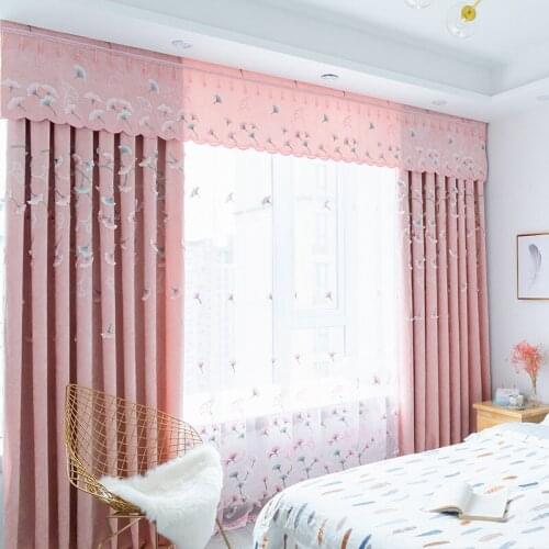 Custom curtains European window Jacquard pink Chenille embroidered bedroom cloth blackout curtain tulle valance drape M687