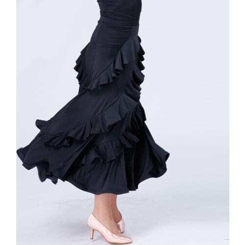 Plus size black ballroom skirt ballroom dance skirt waltz dress flamenco skirt ballroom dress women ballroom practice wear
