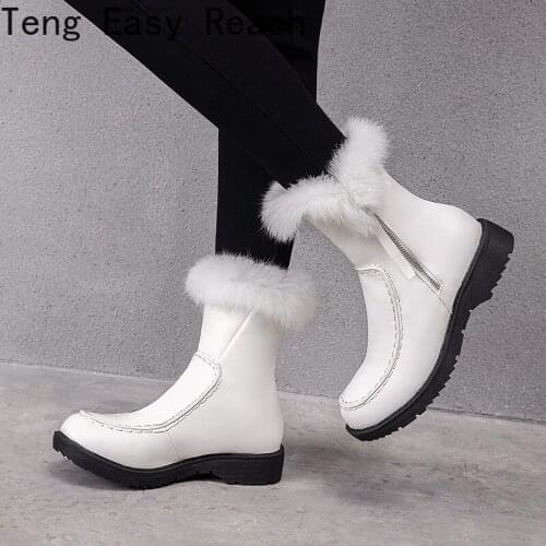 Womens Fashion snow boots PU Leather Platform Female Bandage Ankle Boot Zipper Thick Bottom Non Slip Woman boots Winter 2021
