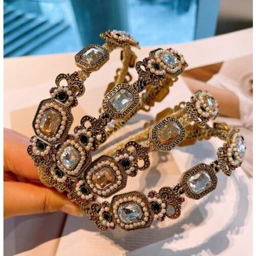 Colorful Gem Baroque Headbands For Women Diamond Hair Accessories Pearl Headband for Girls Crown Flower Hairbands Head Wrap