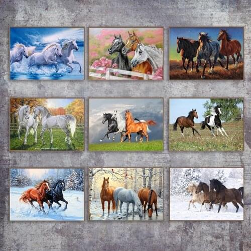 Animal horse Snow Autumn Landscape DIY Painting By Numbers Kits Coloring Paint By Numbers Modern Wall Art Picture Gift