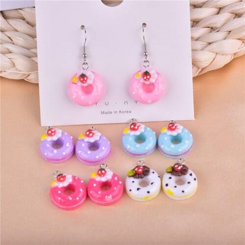 10pcs/pack Cute Strawberry Donuts food Resin Charms Pendant for Diy Earring Keychain Jewelry Making