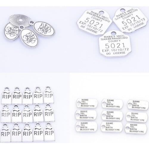 30Pcs/Lot Cute Alloy Square Letter 5021Name Tag Charms Crafting Word Halloween RIP Pendant Diy Necklaces Keychain Jewelry