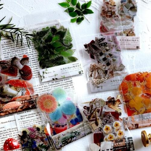 40pcs/Bag Plant Flower Decorative Stickers Mushroom Ginkgo Pet Shape Kawaii Sticker Diy Scrapbooking Planner Stationery Stickers