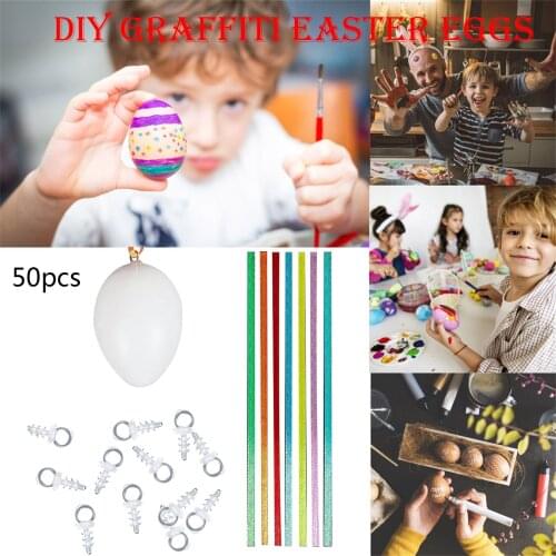 50pcs Diy Easter Eggs Count Colorful Plastic Fake Eggs With String Painting Gift Kids Craft Toys Festival Craft Supplies