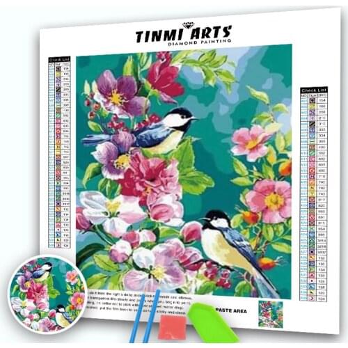 5D Full Round Diamond Painting Spring Birds & Flower Pattern Embroidery Mosaic Cross Stitch Crafts Kit Animal Home Decor Gift