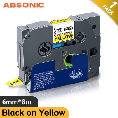 Absonic tzefx611 Cable Flexible tze Tape TZe-FX611 TZe-FX611 Black on Yellow 6mm Label Tape Compatible for Brother P-touch Print
