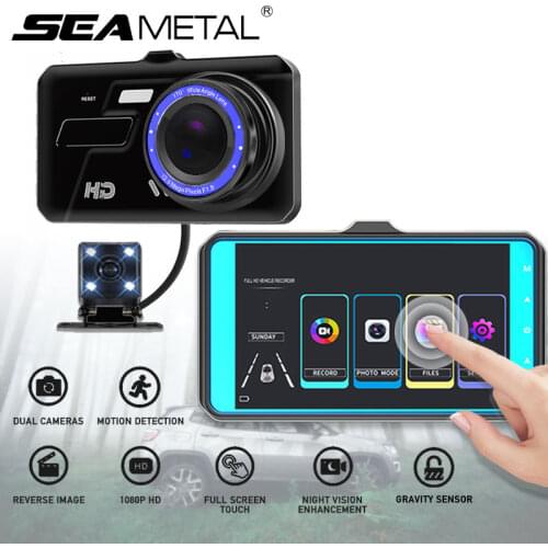4 Inch IPS Touch Screen Dash Cam 1080P Car DVR Dual Lens Car Camera Dashcam Wide Angle Video Recorder Rear Camera Night Vision