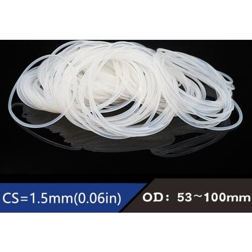 White Silicon Ring Silicone/VMQ O ring 1.5mm Thickness OD53/55/60/65/70/72/75/80/85/90/95/100mm O Ring Seal Rubber Gasket Washer