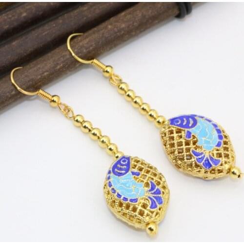 Free shipping hollow gold-color cloisonne long drop dangle earrings for women 15*20mm charms elegant trendy diy jewelry B2603