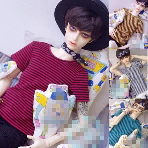 BJD Doll clothes suitable for 1-3 1-4 1-6 size loose casual stripe t-shirt doll accessories
