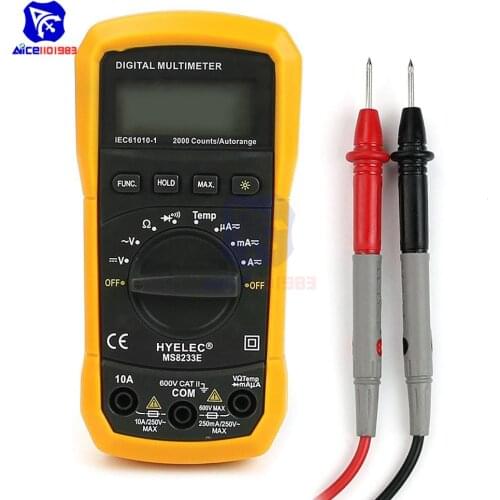 MS8233E Auto Range LCD Digital Multimeter AC DC Current Voltage Diode Temperature Resistor Ohm Tester Voltmeter Ammeter Detector