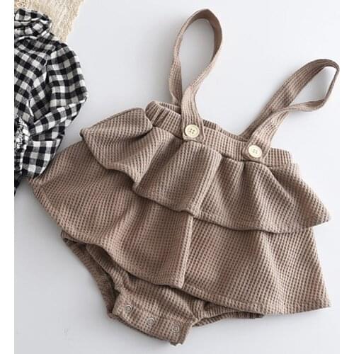 Baby Girls Cute Solid Color Romper Dress Infant Cotton Blouss Shorts Newborn Vintage Overalls Kids Girl Bodysuits Outfits