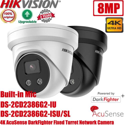 Original Hikvision DS-2CD2386G2-IU DarkFighter 8MP 4K POE WDR IR Built-in Mic Audio AcuSense Network Turret IP Camera