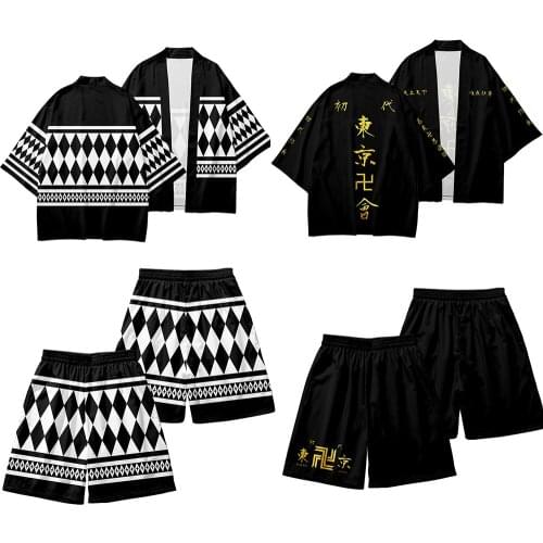 Anime Tokyo Revengers Kimono Cardigan Boy Cloak Hanagaki Takemichi Ken Ryuguji Haori Kimono Shirt Short-sleeve Men 3D Beach