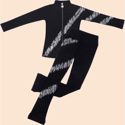 Ice Figure Skating Outfit Jacket Compression Elastic Pants Sportswear