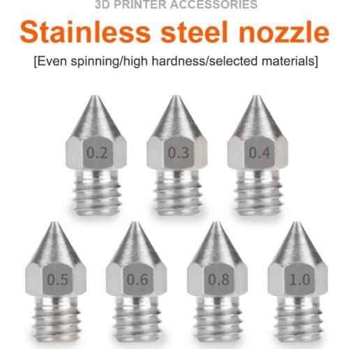 M6 Threaded Stainless Steel MK8 Nozzle 0.2 0.3 0.4 0.5 0.6mm For 1.75mm Filament 3D Printer Extruder CR10 CR-10S Ender 3/ 5