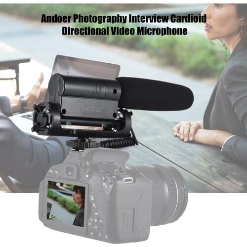 Andoer Recording Microphone Photography Interview Cardioid Video Microphone + Furry Wind Muff for Canon Nikon Sony DSLR Cameras