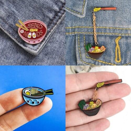 Cute Cartoon Noodles Bowl Alloy Shirt Bag Brooch Enamel Pin Metal Broches for Women Badge Pines Metalicos Brosche Accessories