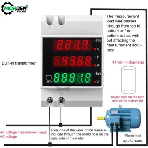Multi-function LED Digital Meter AC80-300V CT 0-100A Active Power Factor Electric Energy Ammeter Voltmeter