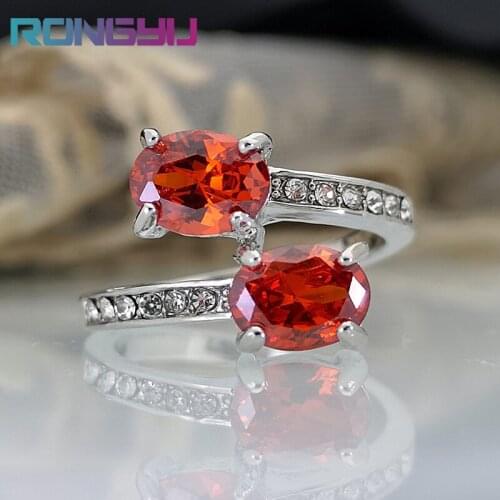 Fashion Exquisite Sparkling Cross Two Garnet Zircon Ring Womens Elegant Romantic Banquet Accessories Valentines Day Gift