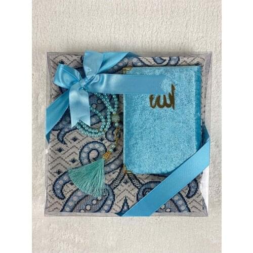Boxed Yasin Rosary Prayer Rug Set Turquoise