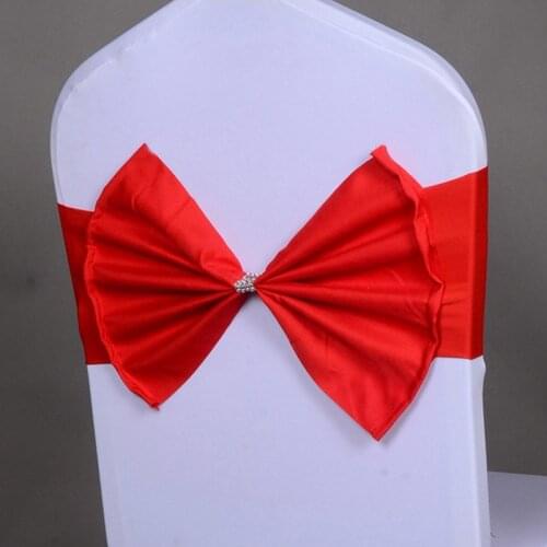 New 50Pcs/lot Luxury Red wine/Gold/Pink Spandex Bow Tie Chair Sash For Hotel Banquet Wedding Decoration chair cover Event Party