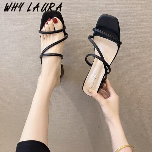 Summer 2021 new square toe kitten heel shoe candy-colored fashion outside wear sandal slipper