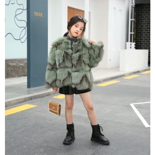 New Genuine real natural girls fox fur coat child fashion fur jacket kids warm winter outwear