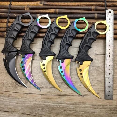 New thickened CS GO Stainless Steel Karambit Knife Integrated Handle Neck Knife Real Camping Knife Outdoor EDC Hand Tools