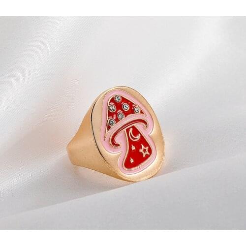 Origin Summer Temperament Mushroom Moon Star Ring for Women Gold Metallic Rhinestone Index Finger Geometrical Ring Jewellery