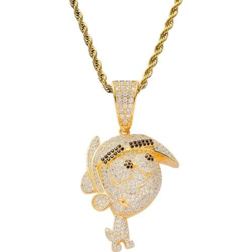 Hip Hop Micro Paved AAA CZ Stone Bling Ice Out Cartoon character Pendants Necklace for Men Rapper Jewelry Gold Color