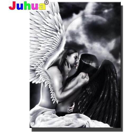 Full Square Round Diamond 5D DIY Diamond Painting "Black White Angel Love" 3D Embroidery Cross Stitch Rhinestone Painting Decor