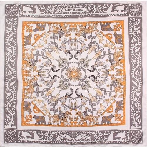 Manual Hand Rolled Twill Silk Scarf Women Forest Bird Print Square Scarves Wraps Echarpes Silk Foulards Femme Bandana Hijab 90CM