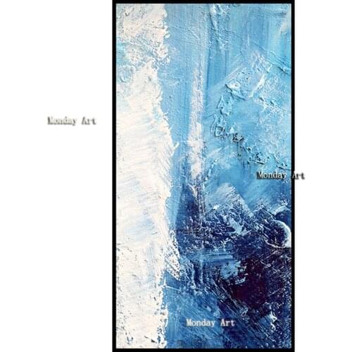 Hand-painted Oil Painting Canvas Knife Abstract Blue and White Painting Pictures Of The Sitting Room Dining-room Wall No Frame